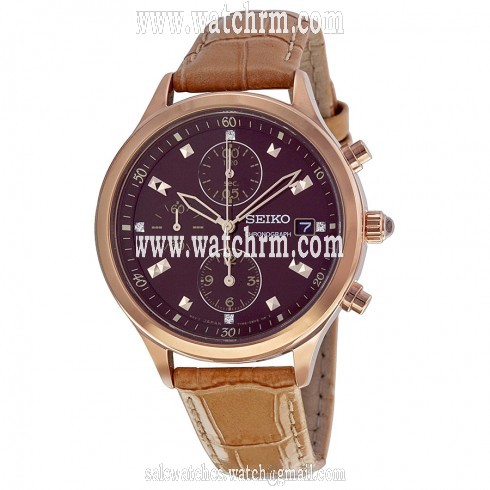 Seiko Chronograph Black Dial Tan Leather Ladies Watch SNDX04