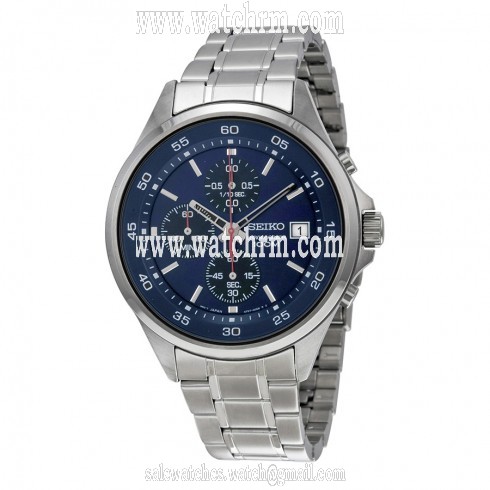 Seiko Chronograph Blue Black Dial Stainless Steel Men's Watch SKS475