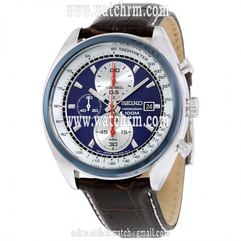 Seiko Blue Dial Chronograph Leather Men's Watch SNDF95