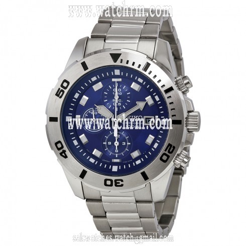 Seiko Chronograph Blue Dial Stainless Steel Men's Watch SNDD97