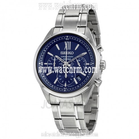 Seiko Chronograph Blue Dial Stainless Steel Men's Watch SSB155