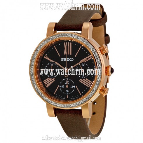 Seiko Chronograph Brown Dial Brown Leather Ladies Watch SRW018