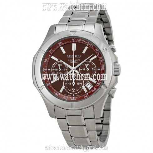 Seiko Chronograph Burgundy Dial Stainless Steel Men's Watch Watch SSB101