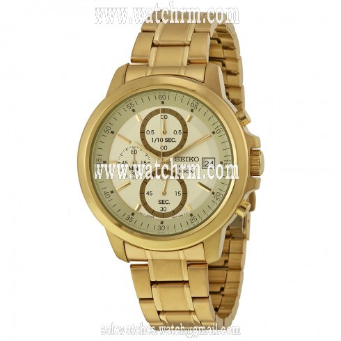 Seiko Chronograph Champagne Dial Gold-plated Men's Watch SKS450