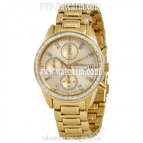 Seiko Chronograph Champagne Dial Gold-tone Ladies Watch SNDX76