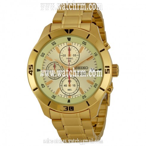 Seiko Chronograph Champagne Dial Gold-tone Men's Watch SKS404
