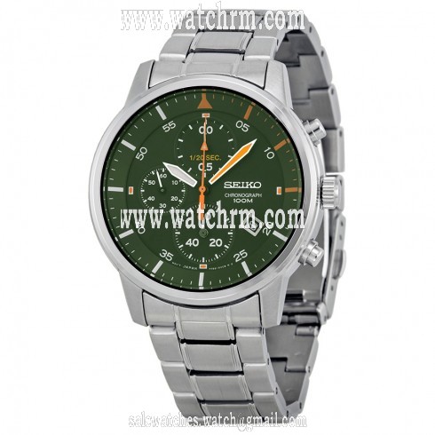 Seiko Chronograph Dark Green Dial Stainless Steel Men's Watch SNDE05