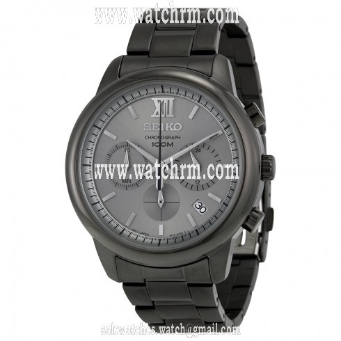 Seiko Chronograph Light Grey Dial Black Ion-plated Men's Watch SSB141