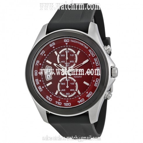 Seiko Chronograph  Red Dial Black Rubber Men's Watch SNN263
