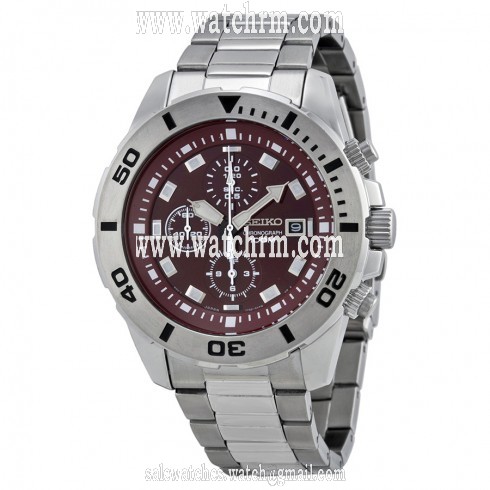 Seiko Chronograph Red Dial Stainless Steel Men's Watch SNDE15