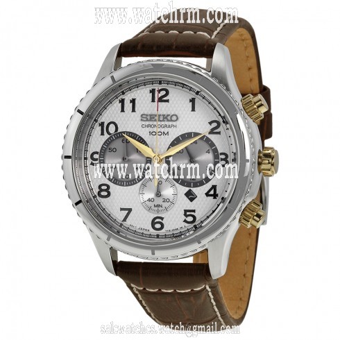 Seiko Chronograph Silver Dial Brown Leather Men's Watch SRW039P1