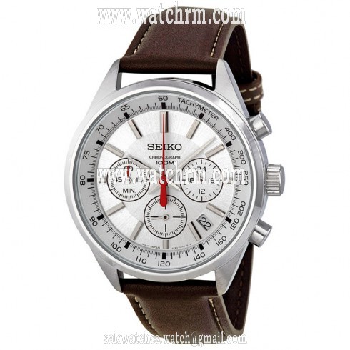 Seiko Chronograph Silver Dial Brown Leather Strap Men's Watch SSB035P2