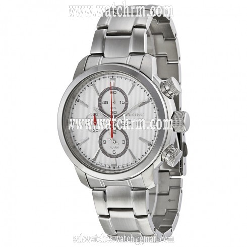 Seiko Chronograph Silver White Dial Stainless Steel Men's Watch SNAF43