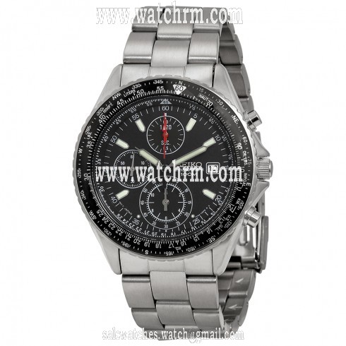 Seiko Chronograph Tachymeter Black Dial Stainless Steel Men's Watch SND253