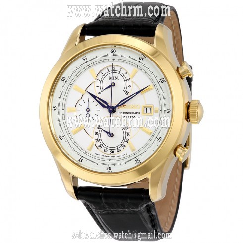 Seiko Chronograph White Dial Black Leather Men's Watch SPC168
