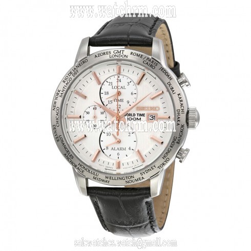 Seiko Chronograph White Dial Black Leather Men's Watch SPL053