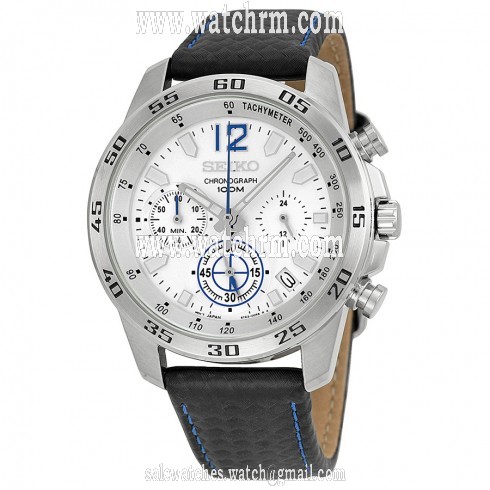 Seiko Chronograph White Dial Black Leather Men's Watch SSB133
