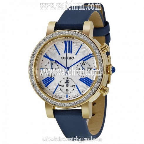 Seiko Chronograph White Dial Blue Leather Ladies Watch SRW016