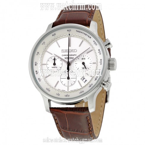 Seiko Chronograph White Dial Brown Leather Men's Watch SSB169