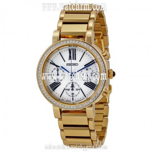 Seiko Chronograph White Dial Gold-plated Ladies Watch SRW014