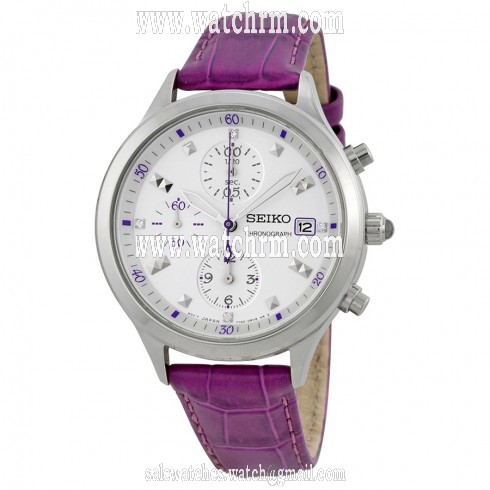 Seiko Chronograph White Dial Purple Leather Band Ladies Watch SNDX05