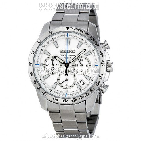Seiko Chronograph White Dial Stainless Steel Men's Watch SSB025