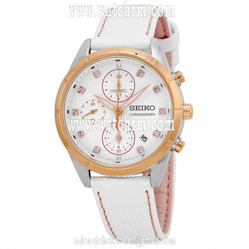 Seiko Chronograph White Dial White Leather Ladies Watch SNDX42