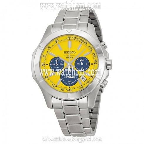 Seiko Chronograph Yellow Dial Stainless Steel Men's Watch SSB115
