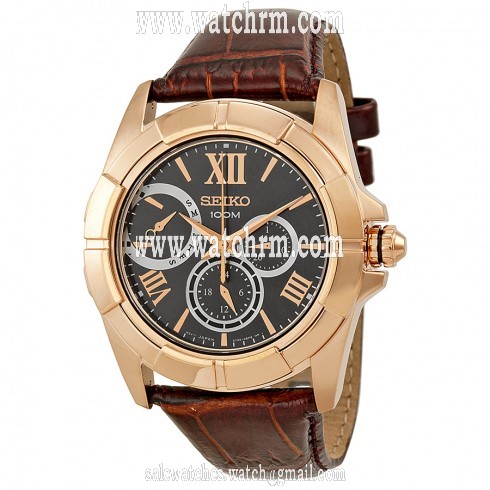 Seiko Classic Rose Gold-tone Stainless Steel Brown Leather Men's Watch SNT046