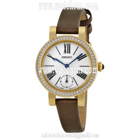 Seiko Classic Silver Dial Brown Leather Ladies Watch SRK030