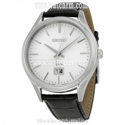 Seiko Classic White Dial Black Leather Men's Watch SUR019P2