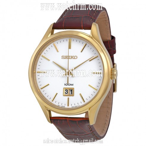 Seiko Classic White Dial Brown Leather Men's Watch SUR026