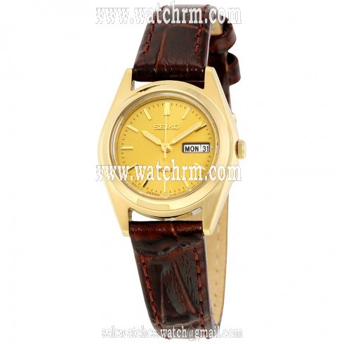 Seiko Core Champagne Dial Brown Leather Ladies Watch SUT120