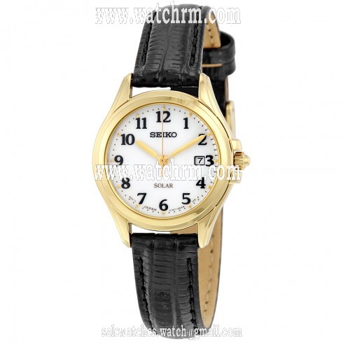 Seiko Core Solar White Dial Black Leather Ladies Watch SUT254