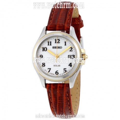Seiko Core Solar White Dial Brown Leather Ladies Watch SUT252