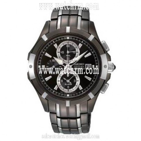 Seiko Coutura Black Dial Chronograph Two Tone Stainless Steel Men's Watch SNAE57