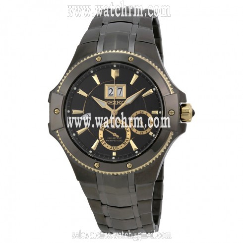 Seiko Coutura Kinetic Perpetual Black Dial Black Ion-plated Men's Watch SNP070