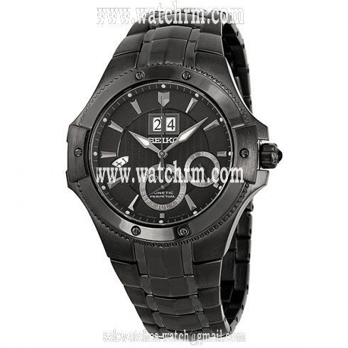 Seiko Coutura Kinetic Perpetual Black Dial Black Ion-plated Men's Watch SNP071