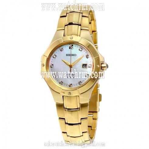 Seiko Coutura Solar Mother of Pearl Gold-tone Ladies Watch SUT168