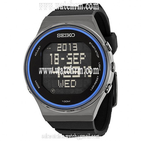 Seiko Digital Dial Black Silicone Rubber Men's Watch STP015