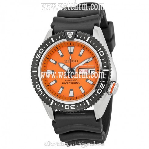 Seiko Diver Orange Dial Black Rubber Men's Watch SRP497