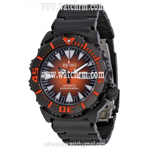 Seiko Divers Automatic Orange Sunburst Dial Black Steel Men's Watch SRP311