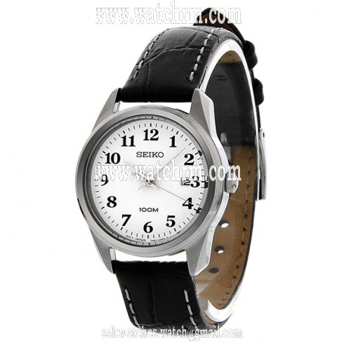 Seiko Easy Reader White Dial Black Leather Ladies Watch SXDE77