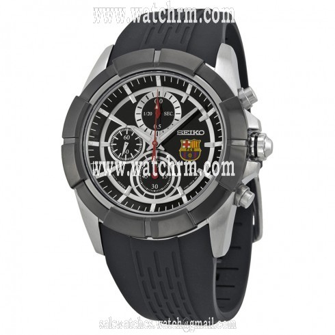 Seiko FC Barcelona Chronograph Black Dial Black Rubber Men's Watch SNDE81