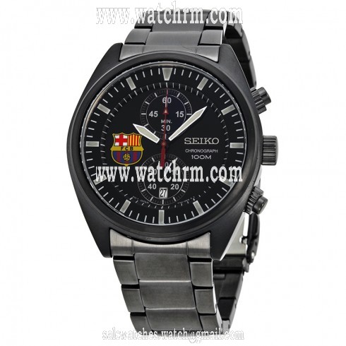 Seiko FCB Barcelona Chronograph Black Dial Black Ion-plated Men's Watch SNN267