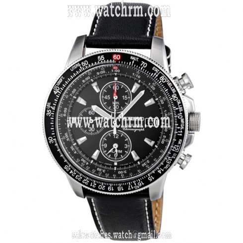 Seiko Flight Black Dial Chronograph Leather Strap Men's Watch SSC009P3