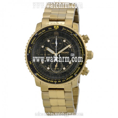 Seiko Flight Chronograph Gold-Tone Steel Men's Watch SNA414