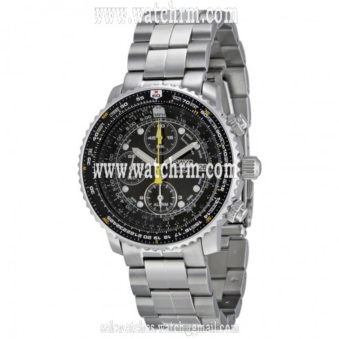 Seiko Flight Chronograph Steel Black Dial Men's Watch SNA411