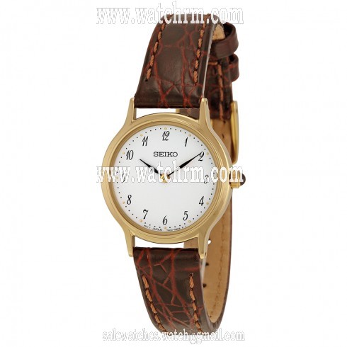 Seiko Gold-tone Brown Leather Strap Ladies Watch SFQ828
