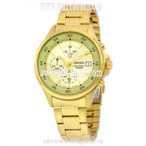 Seiko Gold Tone Dial Men's Chronograph Watch SKS482